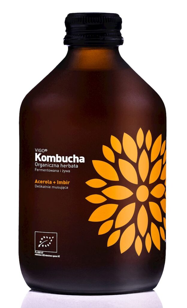 KOMBUCHA Z ACEROLĄ I IMBIREM BEZGLUTENOWA BIO 330 ml – VIGO