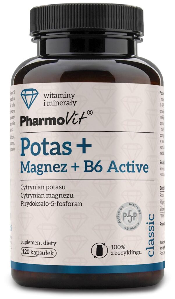 POTAS + MAGNEZ + WITAMINA B6 ACTIVE BEZGLUTENOWE 120 KAPSUŁEK – PHARMOVIT (CLASSIC)