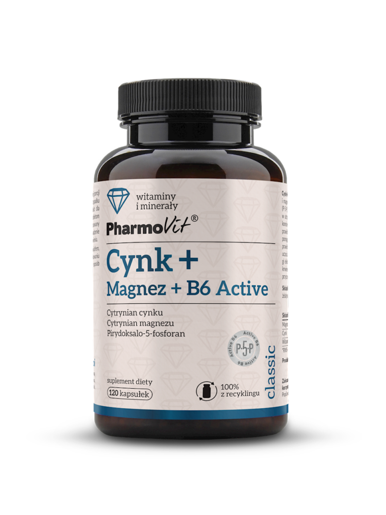 CYNK + MAGNEZ + WITAMINA B6 ACTIVE BEZGLUTENOWY 120 KAPSUŁEK – PHARMOVIT (CLASSIC)