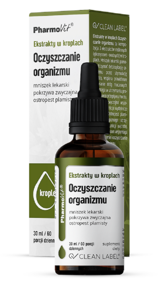 EKSTRAKTY W KROPLACH NA OCZYSZCZANIE ORGANIZMU BEZGLUTENOWE 30 ml – PHARMOVIT (CLEAN LABEL)