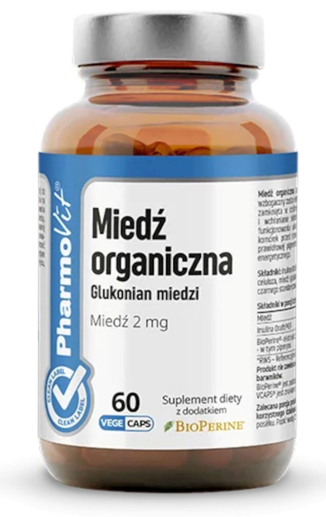 MIEDŹ ORGANICZNA (2 mg) BEZGLUTENOWA 60 KAPSUŁEK – PHARMOVIT (CLEAN LABEL)