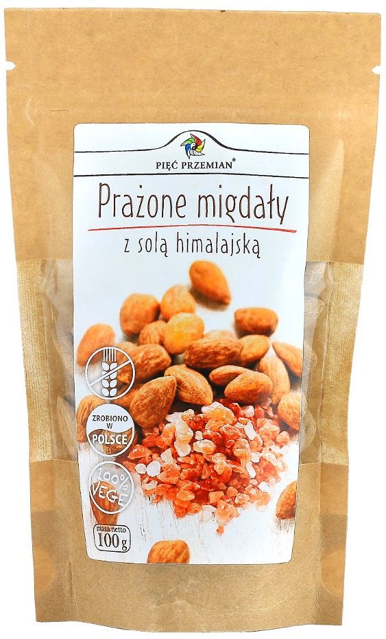 MIGDAŁY PRAŻONE Z SOLĄ KŁODAWSKĄ BEZGLUTENOWE 100 g – PIĘĆ PRZEMIAN