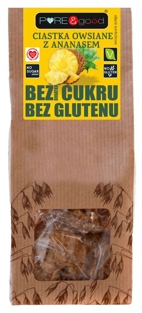 CIASTKA OWSIANE Z ANANASEM BEZ DODATKU CUKRÓW BEZGLUTENOWE 150 g – PURE&GOOD