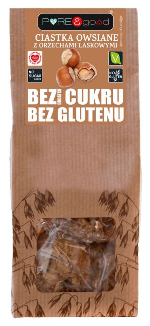 CIASTKA OWSIANE Z ORZECHAMI LASKOWYMI BEZ DODATKU CUKRÓW BEZGLUTENOWE 150 g - PURE&GOOD