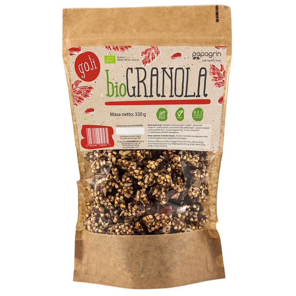 GRANOLA Z GOJI BEZ DODATKU CUKRÓW BEZGLUTENOWA BIO 320 g – PAPAGRIN