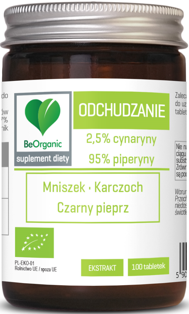 TABLETKI WSPOMAGAJĄCE ODCHUDZANIE (MNISZEK, KARCZOCH, CZARNY PIEPRZ) BIO 100 szt. – BE ORGANIC