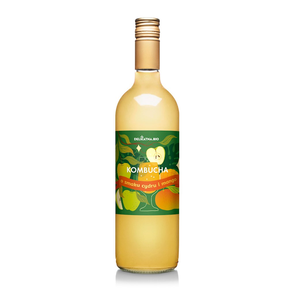 KOMBUCHA O SMAKU CYDRU I MANGO BIO 750 ml – DELIKATNA