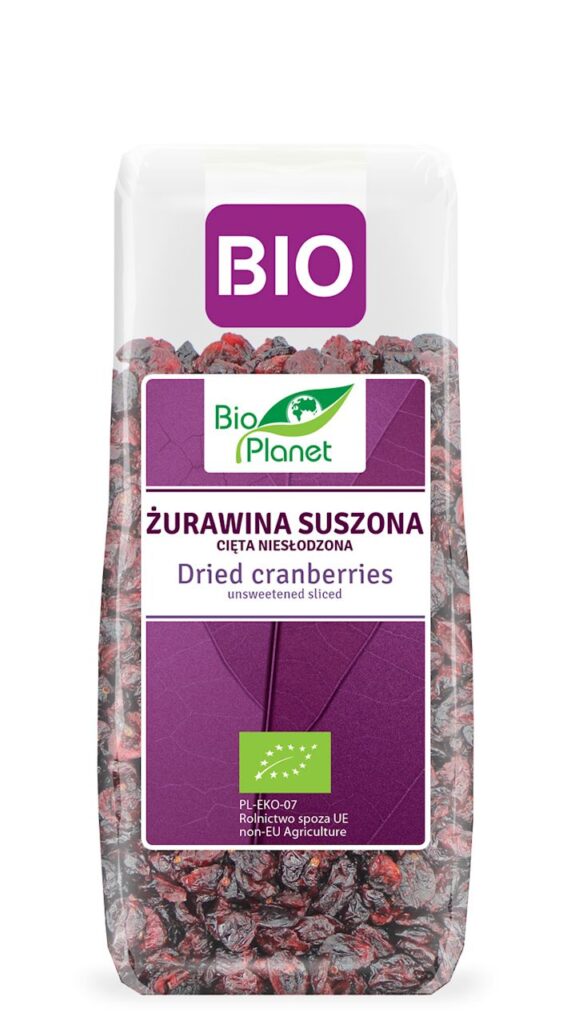ŻURAWINA SUSZONA CIĘTA NIESŁODZONA BIO 100 g – BIO PLANET