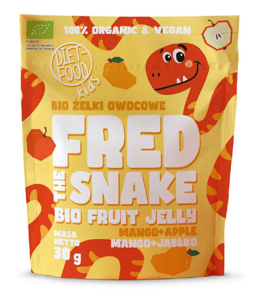 ŻELKI MANGO – JABŁKO BEZ ŻELATYNY BIO 30 g – DIET-FOOD (FRED THE SNAKE)