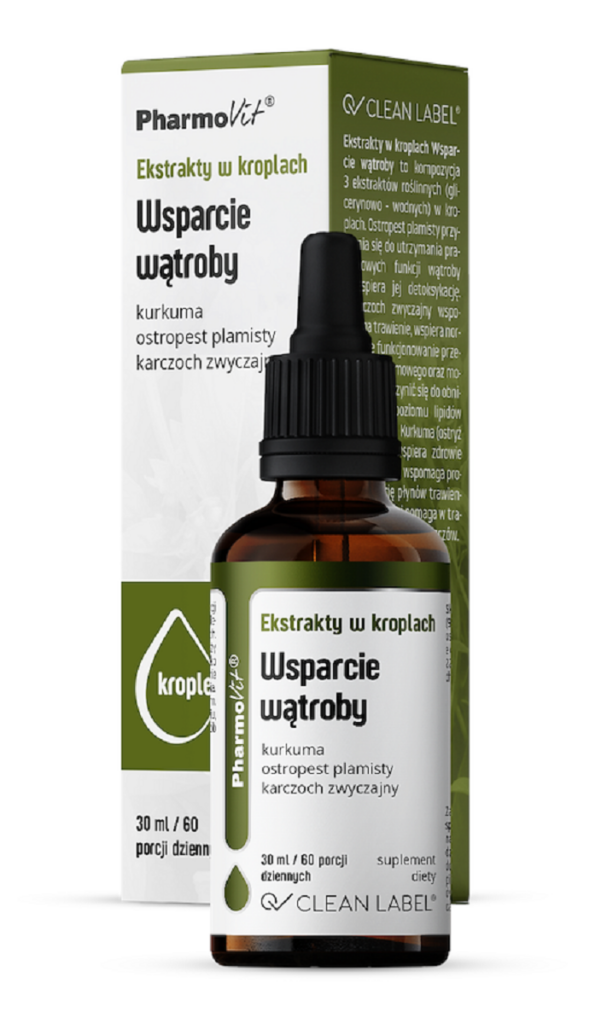 EKSTRAKTY W KROPLACH NA WSPARCIE WĄTROBY BEZGLUTENOWE 30 ml – PHARMOVIT (CLEAN LABEL)