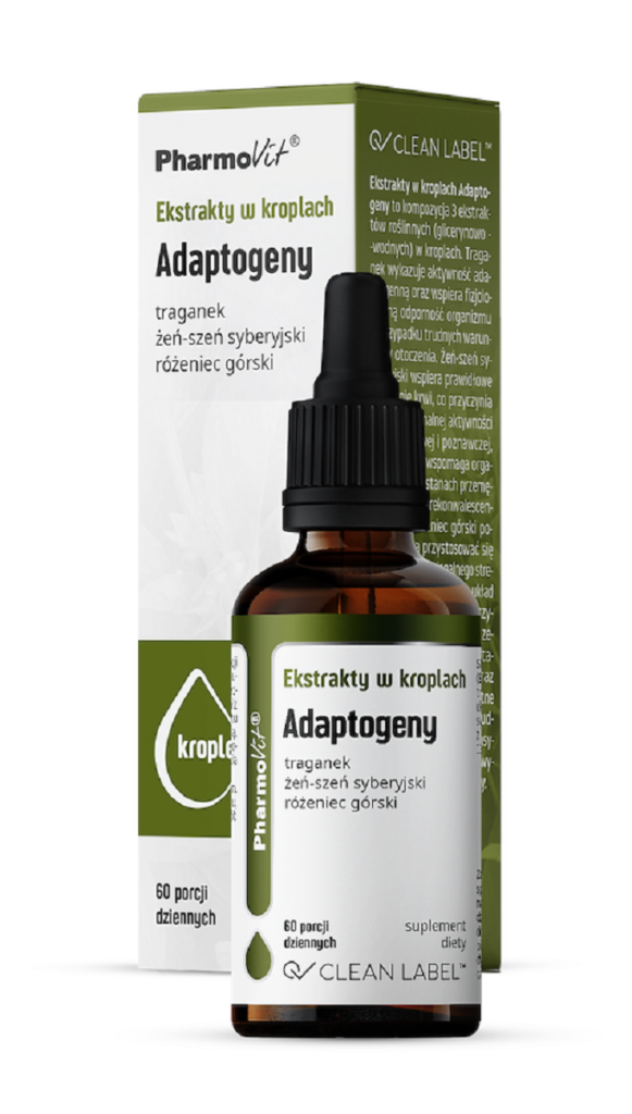 EKSTRAKTY W KROPLACH ADAPTOGENY BEZGLUTENOWE 30 ml – PHARMOVIT (CLEAN LABEL)