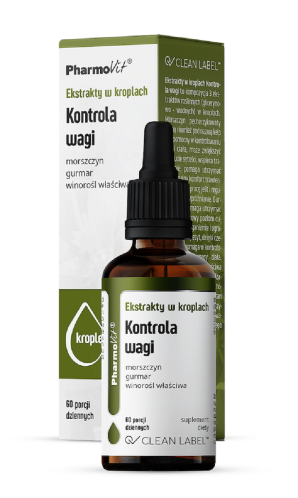 EKSTRAKTY W KROPLACH NA KONTROLĘ WAGI BEZGLUTENOWE 30 ml – PHARMOVIT (CLEAN LABEL)