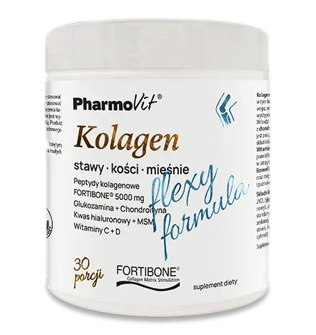KOLAGEN O SMAKU BANANOWYM FLEXY FORMULA BEZGLUTENOWY 196 g – PHARMOVIT