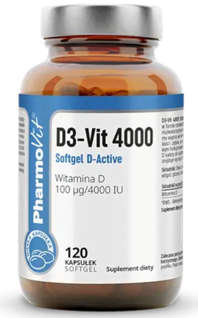WITAMINA D3-VIT 100 µg (4000 j.m) BEZGLUTENOWA 120 KAPSUŁEK – PHARMOVIT (CLEAN LABEL)