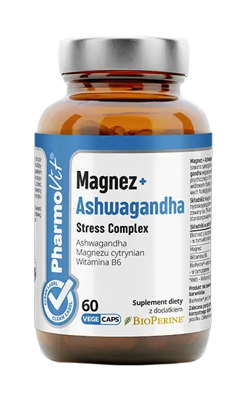 MAGNEZ + ASHWAGANDHA STRESS COMPLEX BEZGLUTENOWE 60 KAPSUŁEK – PHARMOVIT (CLEAN LABEL)