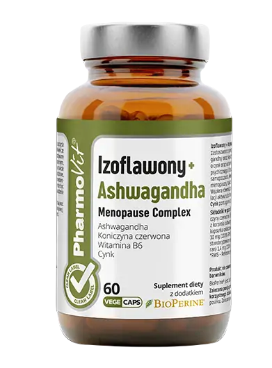 IZOFLAWONY + ASHWAGANDHA MENOPAUSE COMPLEX BEZGLUTENOWE 60 KAPSUŁEK – PHARMOVIT (CLEAN LABEL)