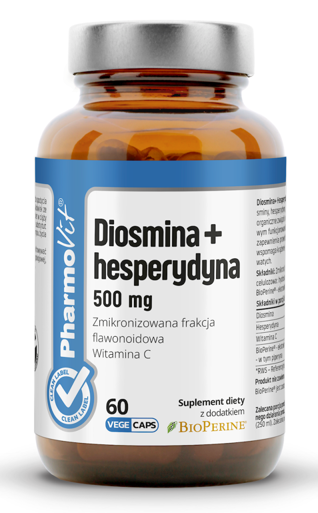DIOSMINA + HESPERYDYNA (500 mg) BEZGLUTENOWA 60 KAPSUŁEK – PHARMOVIT (CLEAN LABEL)