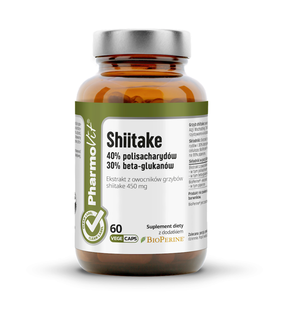 GRZYBY SHIITAKE EKSTRAKT (450 mg) BEZGLUTENOWY 60 KAPSUŁEK – PHARMOVIT (CLEAN LABEL)