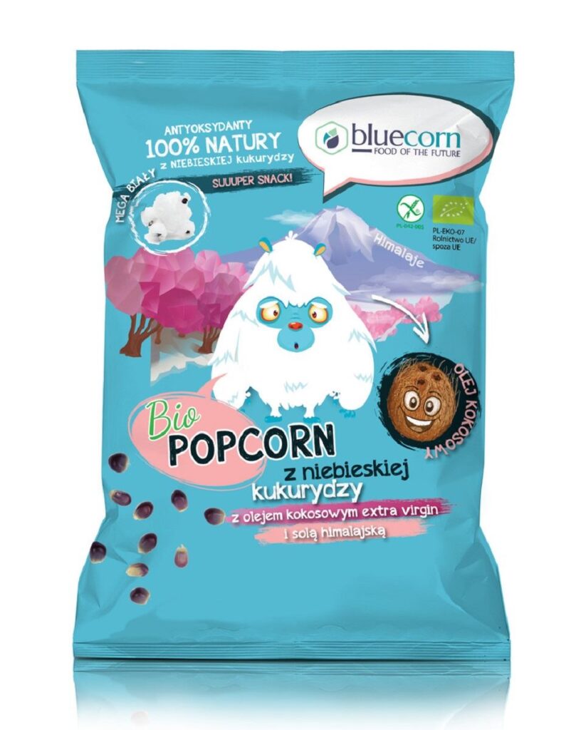 POPCORN Z NIEBIESKIEJ KUKURYDZY Z OLEJEM KOKOSOWYM I SOLĄ HIMALAJSKĄ BEZGLUTENOWY BIO 50 g – BLUECORN