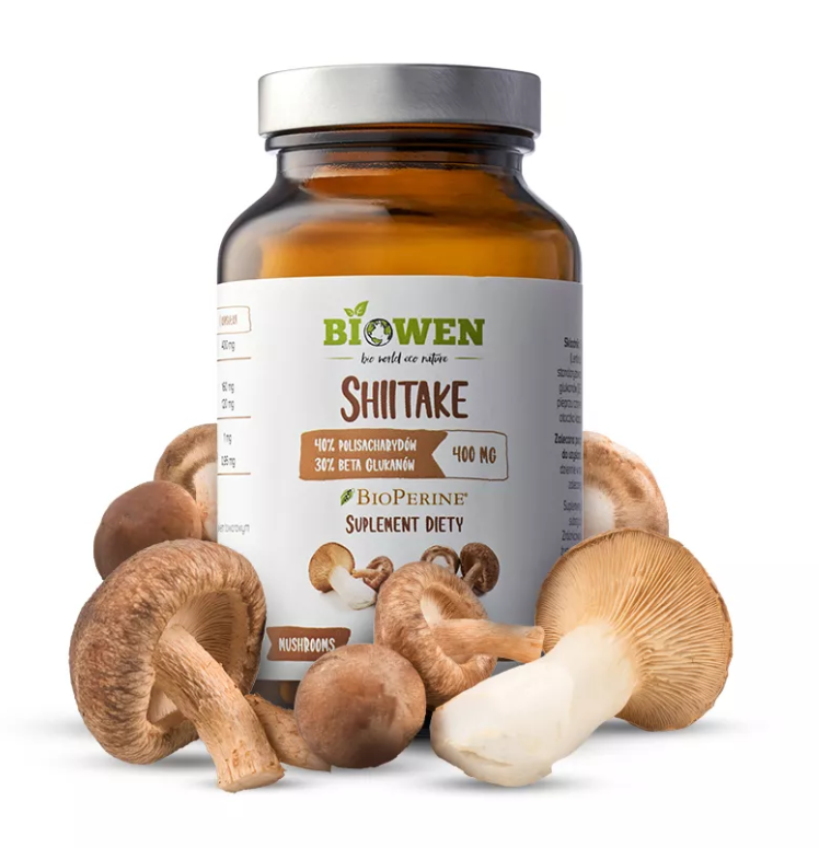 GRZYBY SHIITAKE EKSTRAKT (400 mg) BEZGLUTENOWY 90 KAPSUŁEK – BIOWEN