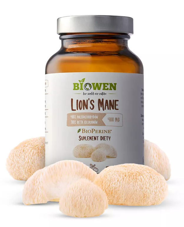 GRZYBY SOPLÓWKA JEŻOWATA (LION’S MANE) EKSTRAKT (400 mg) BEZGLUTENOWY 90 KAPSUŁEK – BIOWEN
