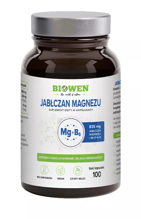 JABŁCZAN MAGNEZU + WITAMINA B6 100 KAPSUŁEK – BIOWEN
