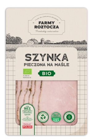 SZYNKA NA MAŚLE PIECZONA PLASTRY BIO 100 g - FARMY ROZTOCZA (NA ZAMÓWIENIE)