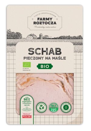 SCHAB NA MAŚLE PIECZONY PLASTRY BIO 100 g - FARMY ROZTOCZA (NA ZAMÓWIENIE)