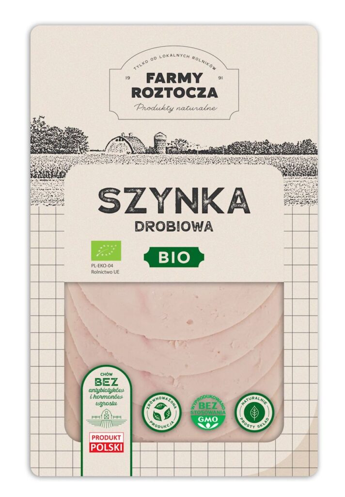 SZYNKA DROBIOWA PLASTRY BIO 100 g – FARMY  ROZTOCZA (NA ZAMÓWIENIE)