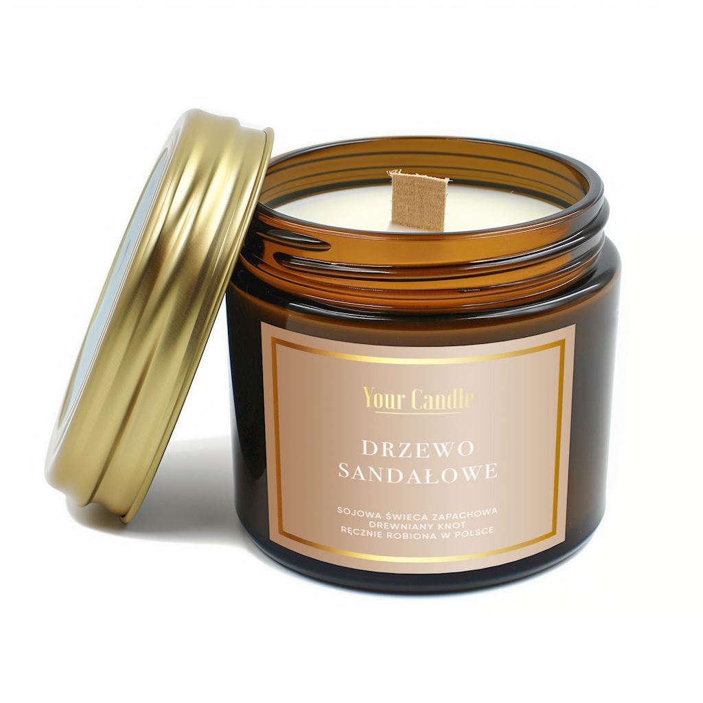 ŚWIECA SOJOWA ZAPACHOWA Z DREWNIANYM KNOTEM DRZEWO SANDAŁOWE 120 ml – YOUR CANDLE