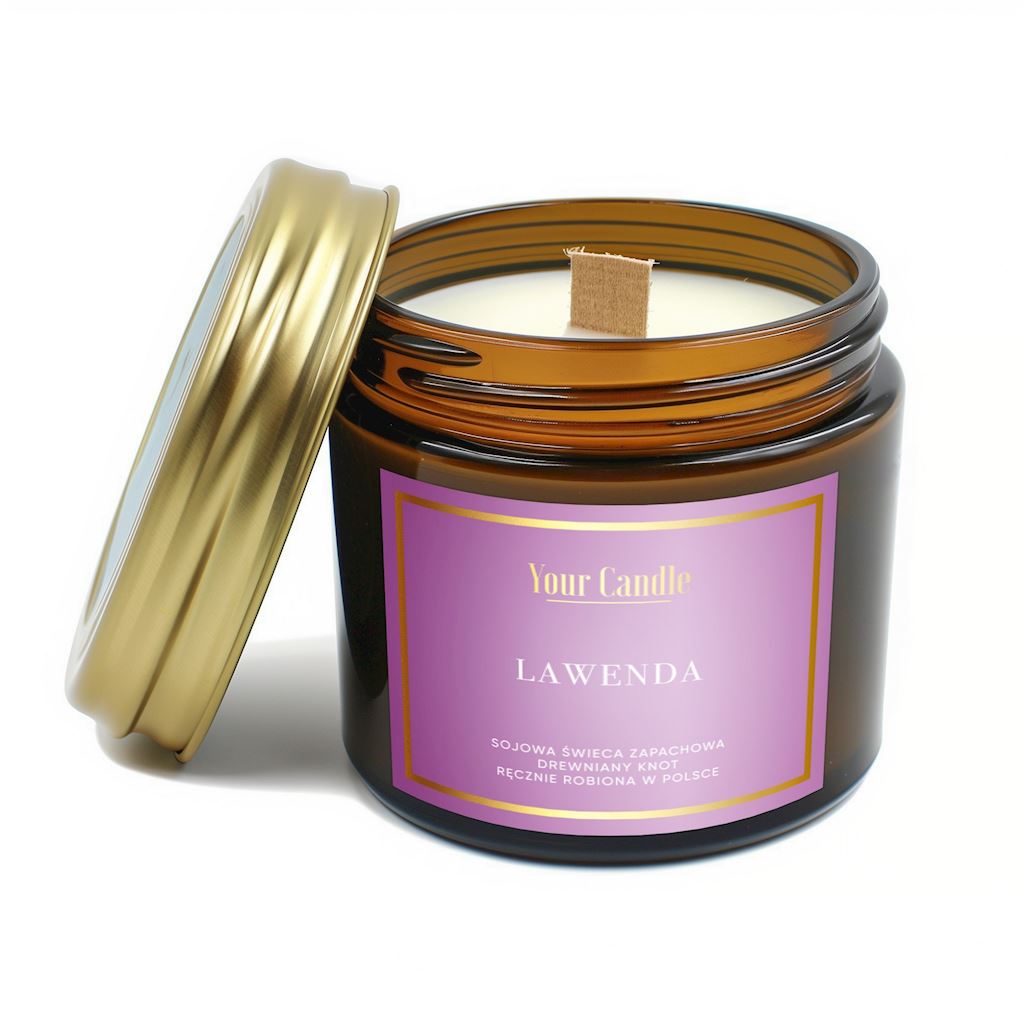 ŚWIECA SOJOWA ZAPACHOWA Z DREWNIANYM KNOTEM LAWENDA 120 ml – YOUR CANDLE