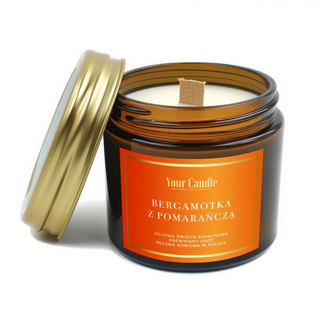 ŚWIECA SOJOWA ZAPACHOWA Z DREWNIANYM KNOTEM BERGAMOTKA Z POMARAŃCZĄ 120 ml – YOUR CANDLE