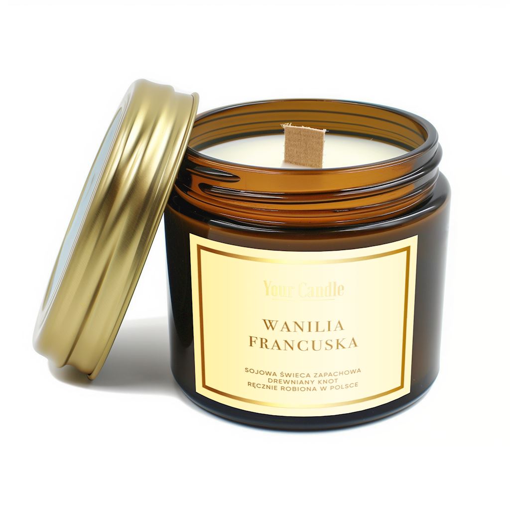 ŚWIECA SOJOWA ZAPACHOWA Z DREWNIANYM KNOTEM WANILIA FRANCUSKA 120 ml – YOUR CANDLE