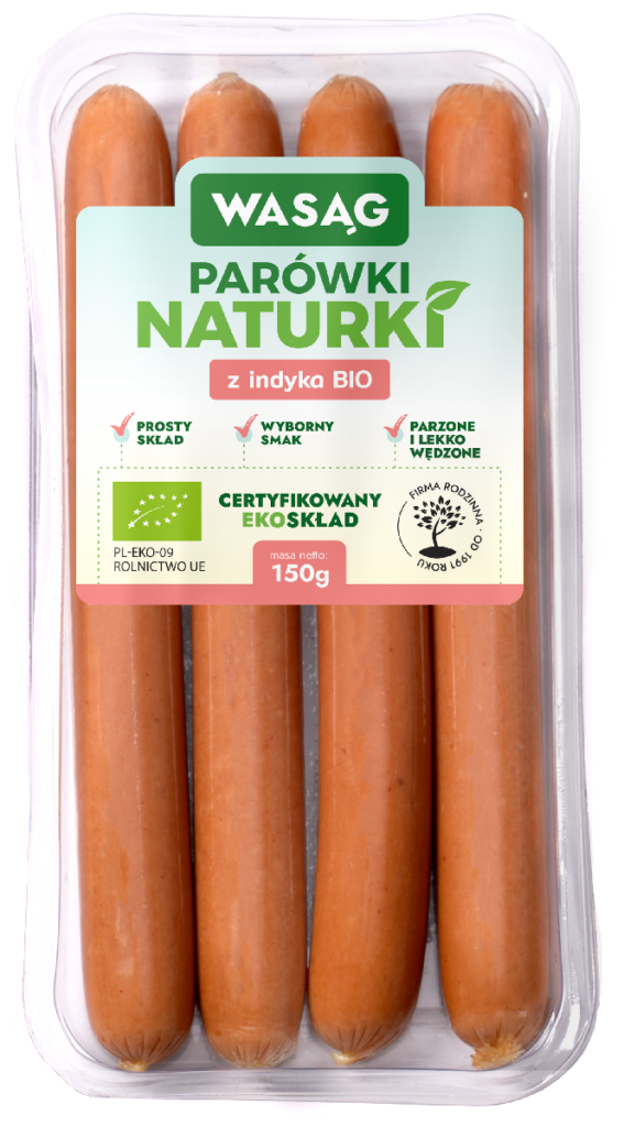 PARÓWKI Z INDYKA BIO 150 g – WASĄG (NA ZAMÓWIENIE)
