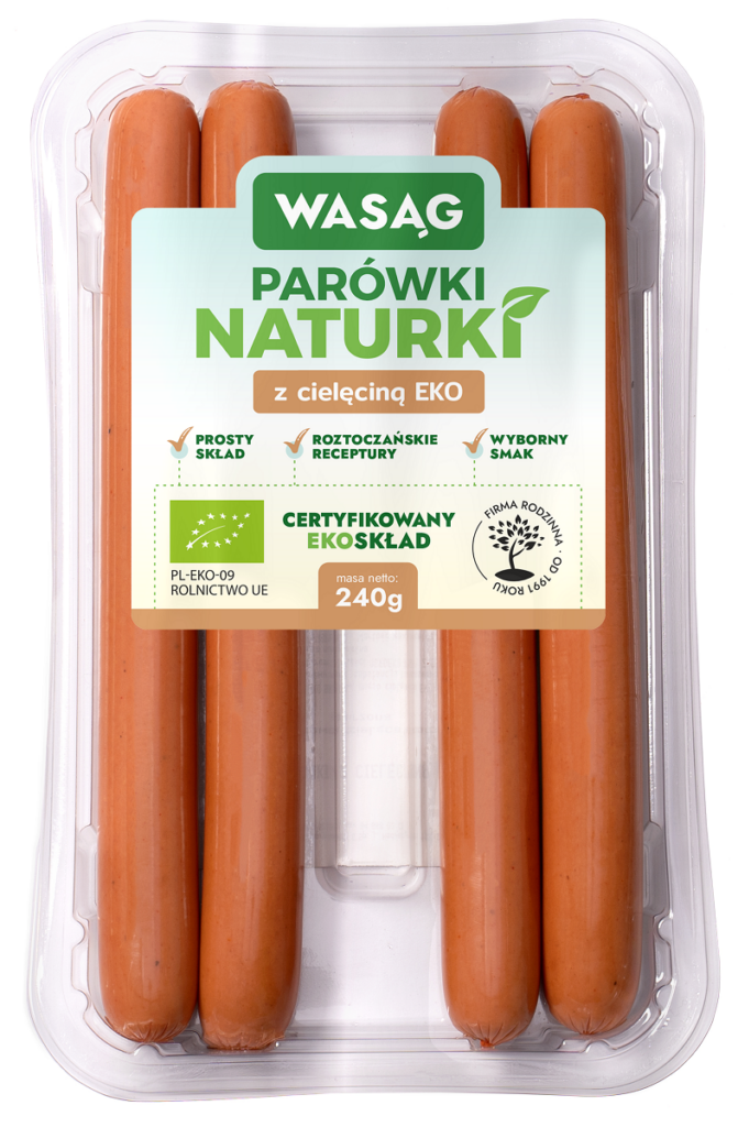 PARÓWKI Z CIELĘCINĄ BIO 240 g – WASĄG (NA ZAMÓWIENIE)
