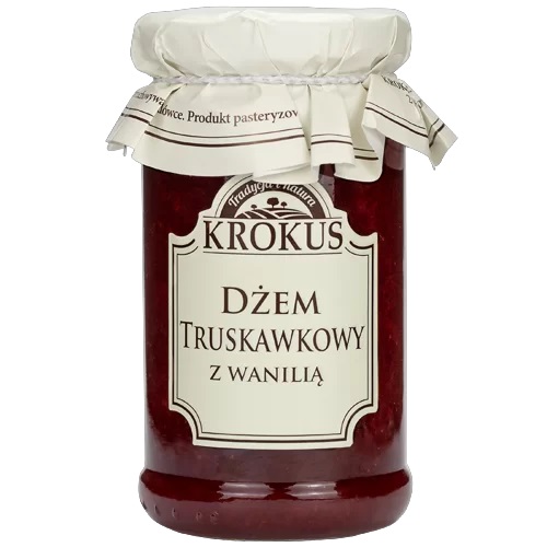 DŻEM TRUSKAWKOWY Z WANILIĄ O OBNIŻONEJ ZAWARTOŚCI CUKRU BEZGLUTENOWY 235 g – KROKUS