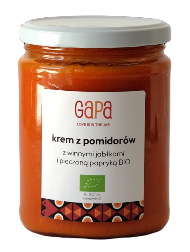 KREM Z POMIDORÓW Z PIECZONĄ PAPRYKĄ I WINNYMI JABŁKAMI BIO 450 g – GAPA