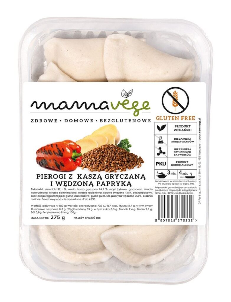 PIEROGI Z KASZĄ GRYCZANĄ I WĘDZONĄ PAPRYKĄ BEZGLUTENOWE 275 g – MAMA VEGE