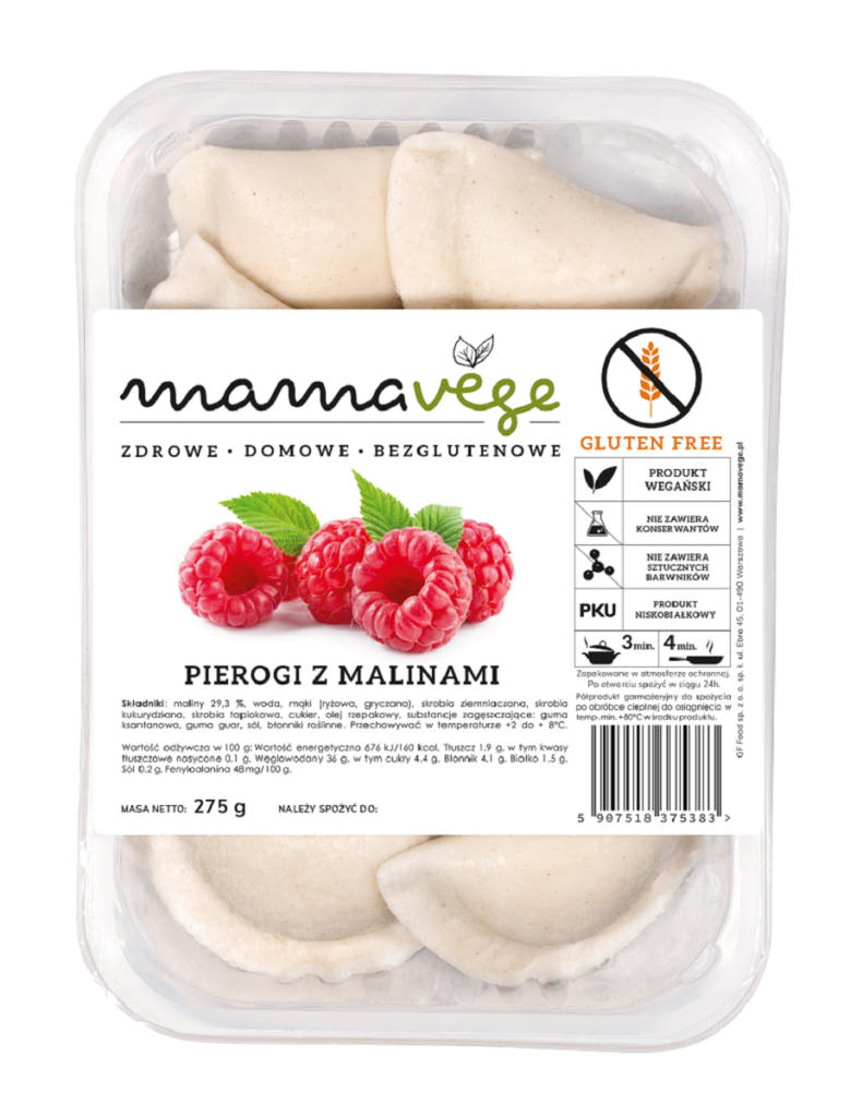PIEROGI Z MALINAMI BEZGLUTENOWE 275 g – MAMA VEGE
