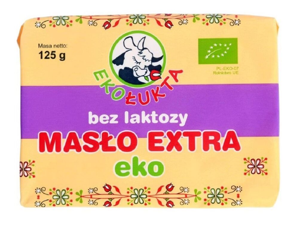 MASŁO EKSTRA KOSTKA BEZ LAKTOZY (82 % TŁUSZCZU)  BIO 125 g – EKO ŁUKTA