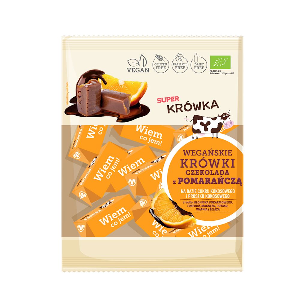 KRÓWKI CZEKOLADA Z POMARAŃCZĄ BEZMLECZNE BEZGLUTENOWE BIO 150 g – ME GUSTO (SUPER KRÓWKA)