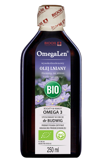 OLEJ LNIANY TŁOCZONY NA ZIMNO WYSOKOLINOLENOWY BIO 250 ml – OMEGALEN (BIOOIL)