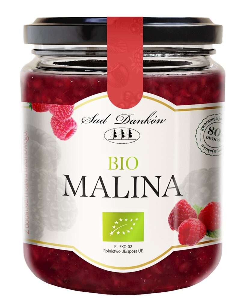 MALINA 80 % Z CUKREM TRZCINOWYM BIO 270 g – SAD DANKÓW