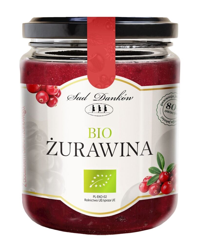 ŻURAWINA Z CUKREM TRZCINOWYM BIO 260 g – SAD DANKÓW