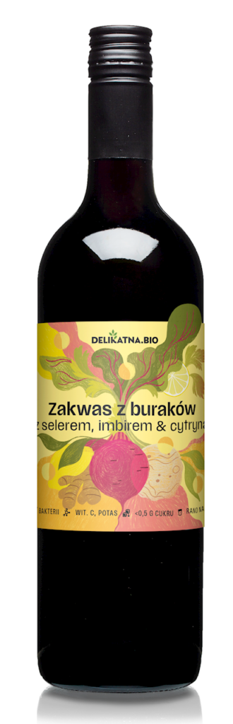 ZAKWAS Z BURAKÓW Z SELEREM, IMBIREM I CYTRYNĄ  BIO 700 ml – DELIKATNA