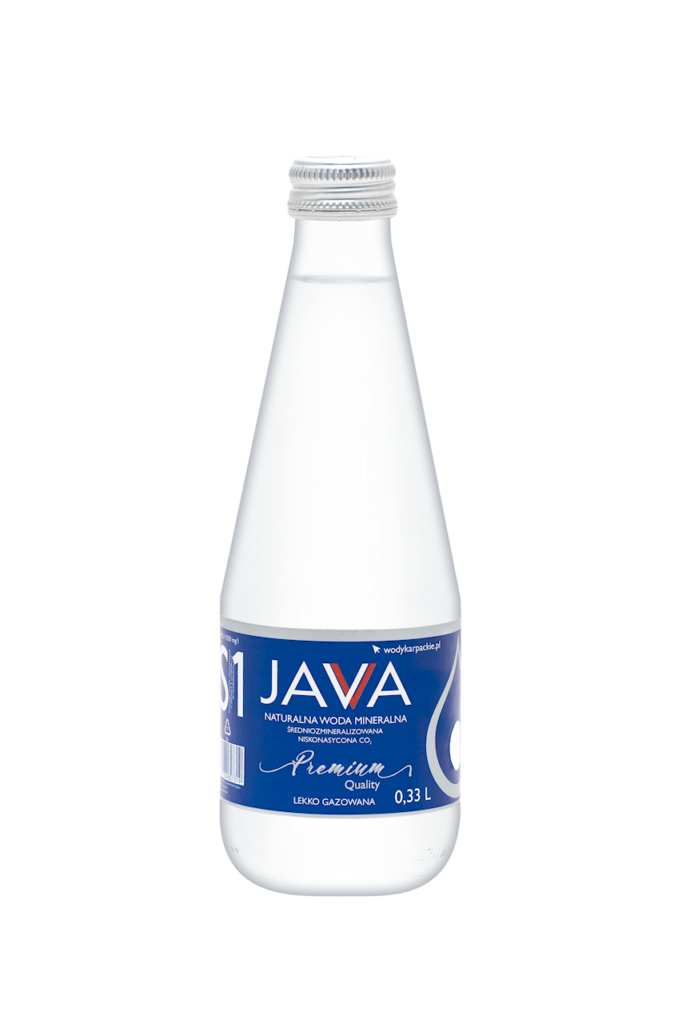 NATURALNA WODA MINERALNA ŚREDNIOZMINERALIZOWANA LEKKO GAZOWANA 330 ml (SZKŁO) – JAVA