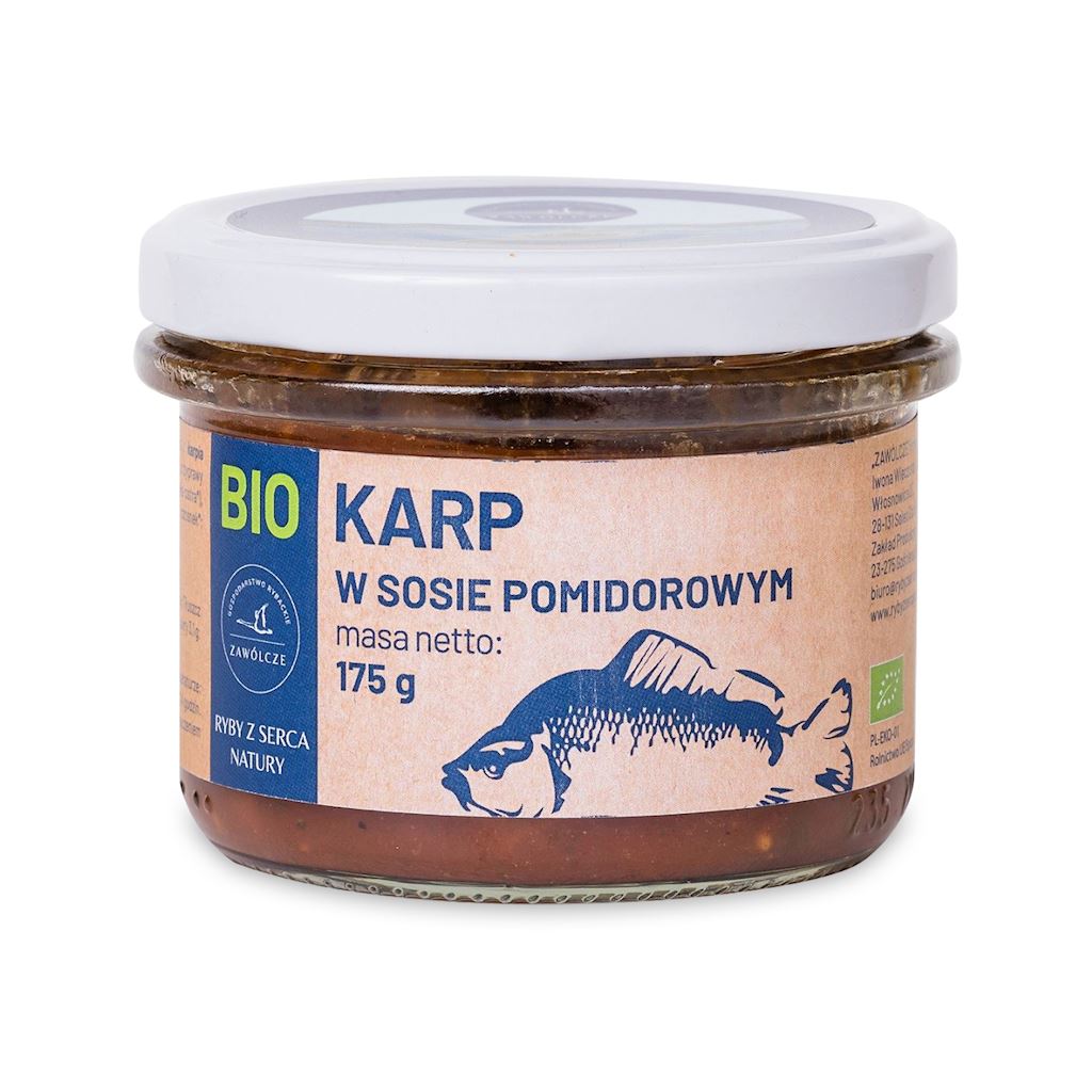 KARP W SOSIE POMIDOROWYM BIO 175 g (SŁOIK) – GOSPODARSTWO RYBACKIE ZAWÓLCZE