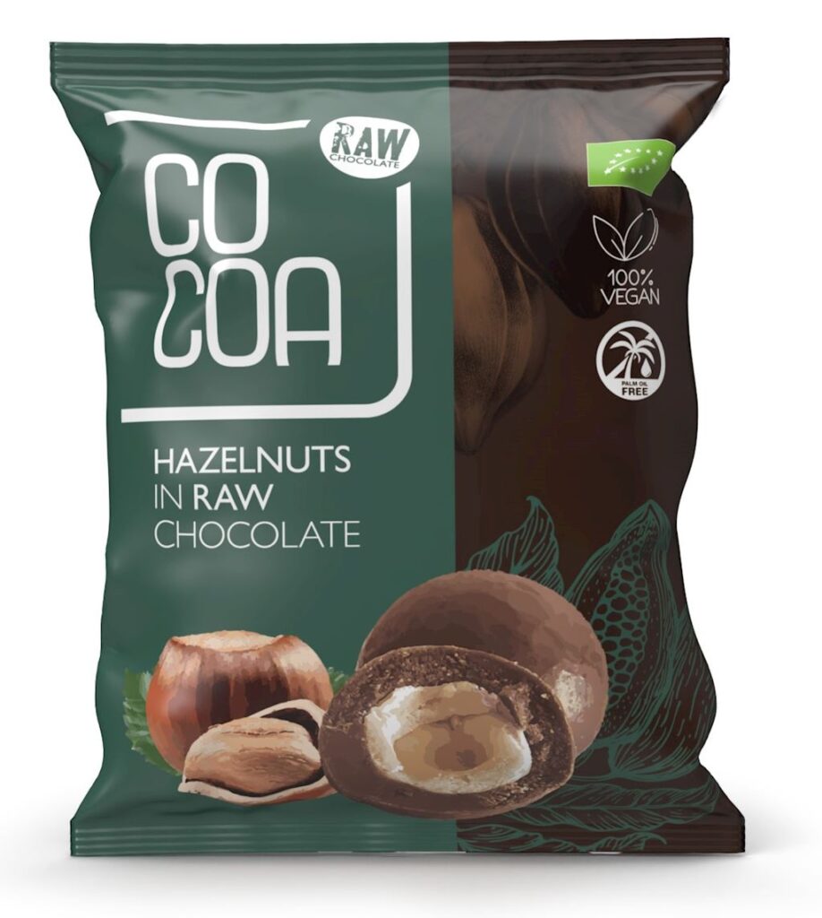 ORZECHY LASKOWE W SUROWEJ CZEKOLADZIE BIO 70 g – COCOA