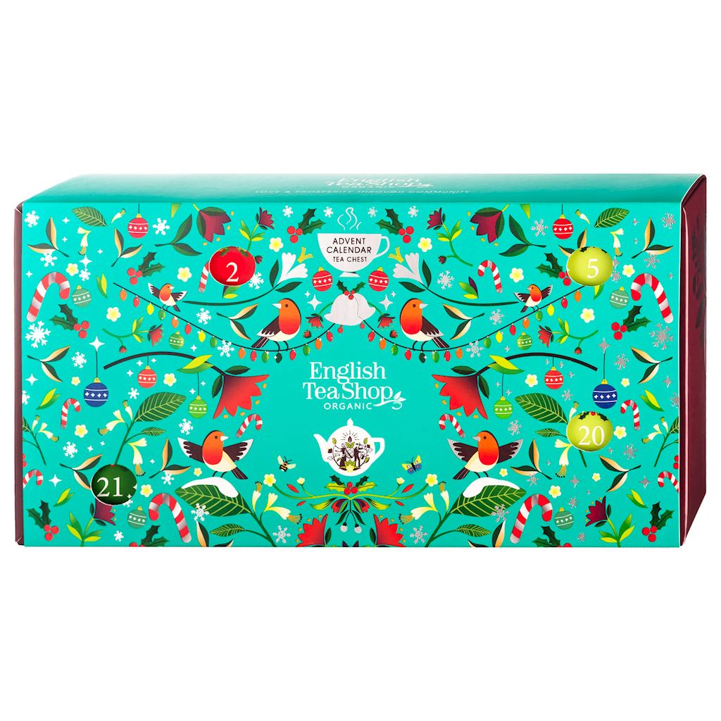 KALENDARZ ADWENTOWY CHEST (HERBATY I HERBATKI) BIO PIRAMIDKI (13 SMAKÓW) (25 x 2 g) 50 g – ENGLISH TEA SHOP ORGANIC (PRODUKT SEZONOWY)