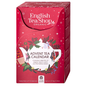 KALENDARZ ADWENTOWY CZERWONY (HERBATY I HERBATKI) BIO (13 SMAKÓW) (25 x 1,5 g) 37,5 g ENGLISH TEA SHOP (PRODUKT SEZONOWY)